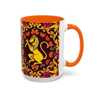 Accent Coffee Mug, Virgo, Zodiac v1. Flower Pattern, (11, 15oz)