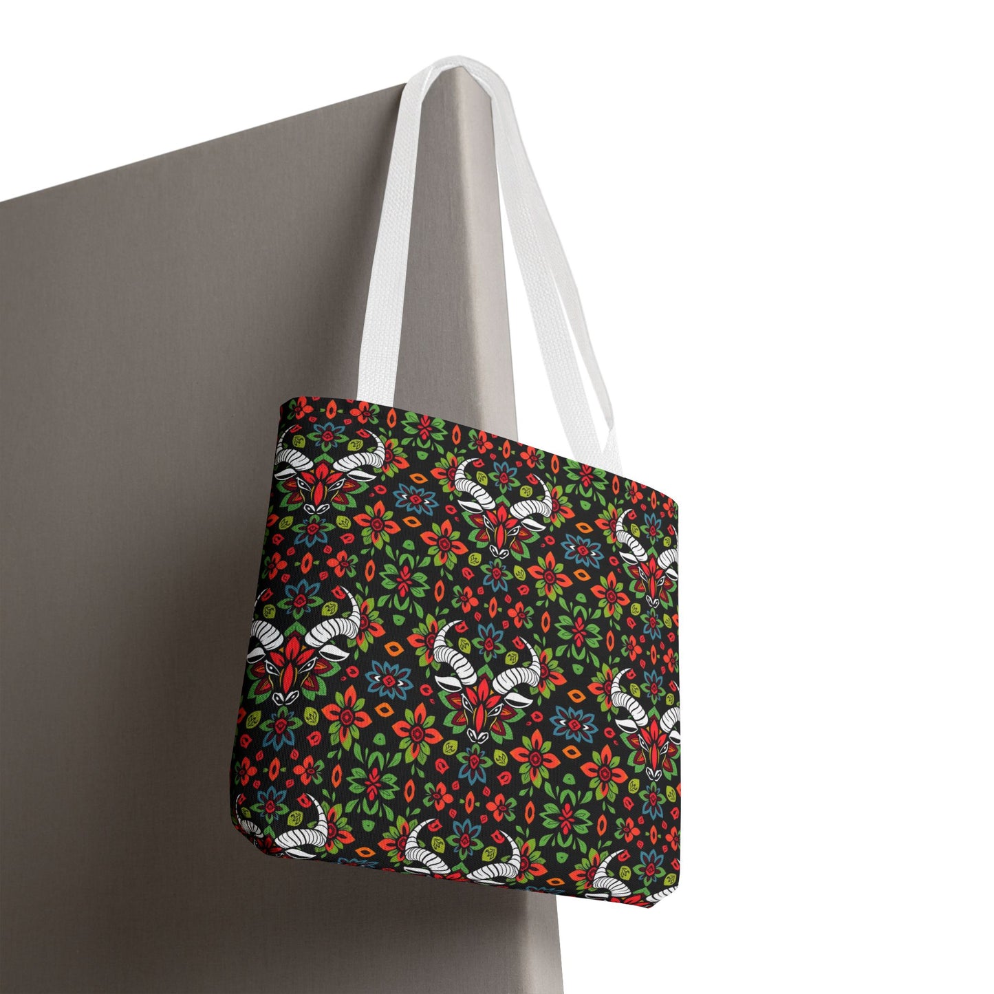 Tote Bag, (AOP), Taurus, Zodiac v4, Flower Pattern