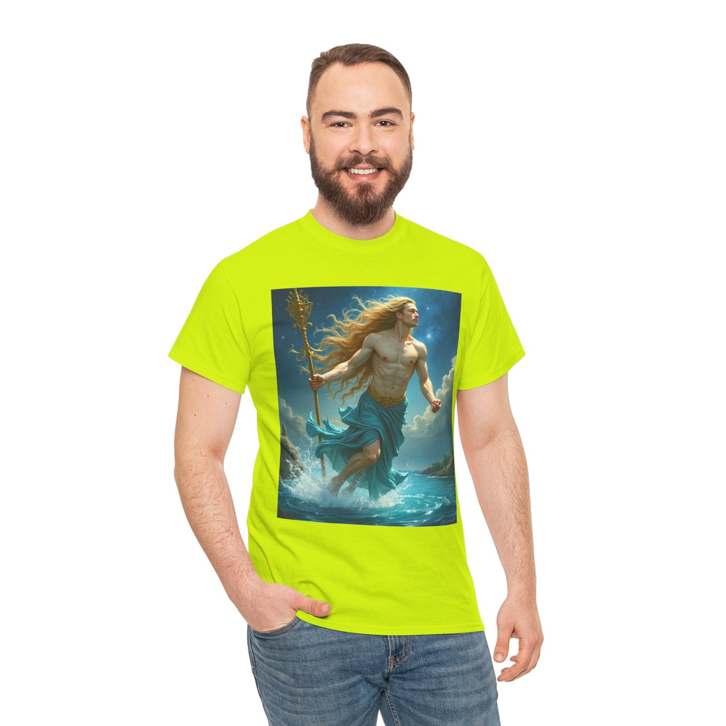 Unisex Heavy Cotton T-Shirt, Realistic, Aquarius Zodiac Design