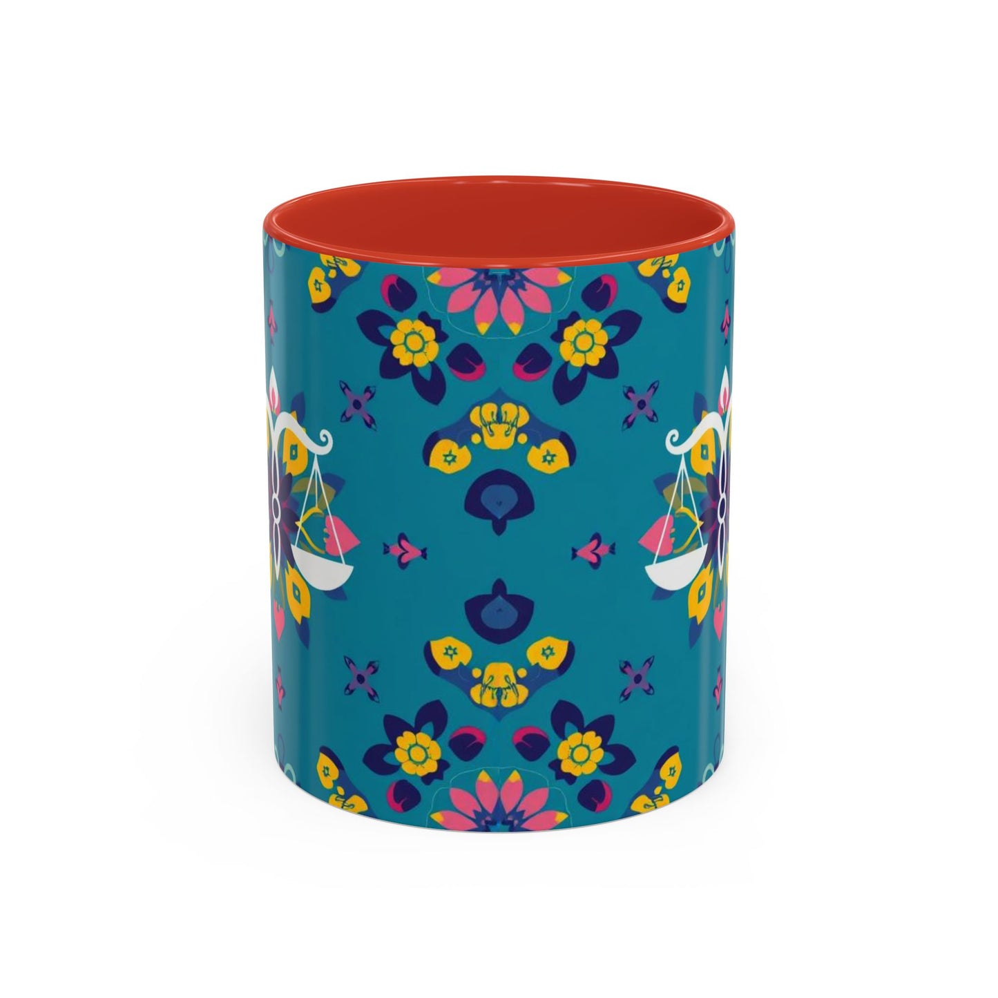 Accent Coffee Mug, Libra, Zodiac v2, Flower Pattern, (11, 15oz)