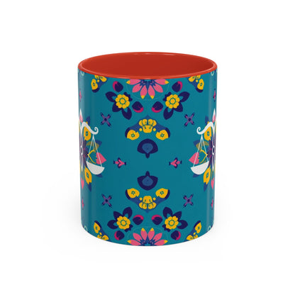 Accent Coffee Mug, Libra, Zodiac v2, Flower Pattern, (11, 15oz)