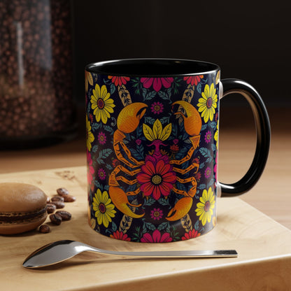 Accent Coffee Mug, Scorpio, Zodiac v3. Flower Pattern, (11, 15oz)
