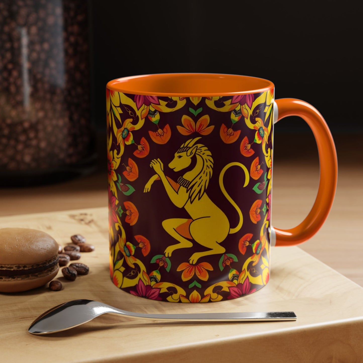 Accent Coffee Mug, Virgo, Zodiac v1. Flower Pattern, (11, 15oz)