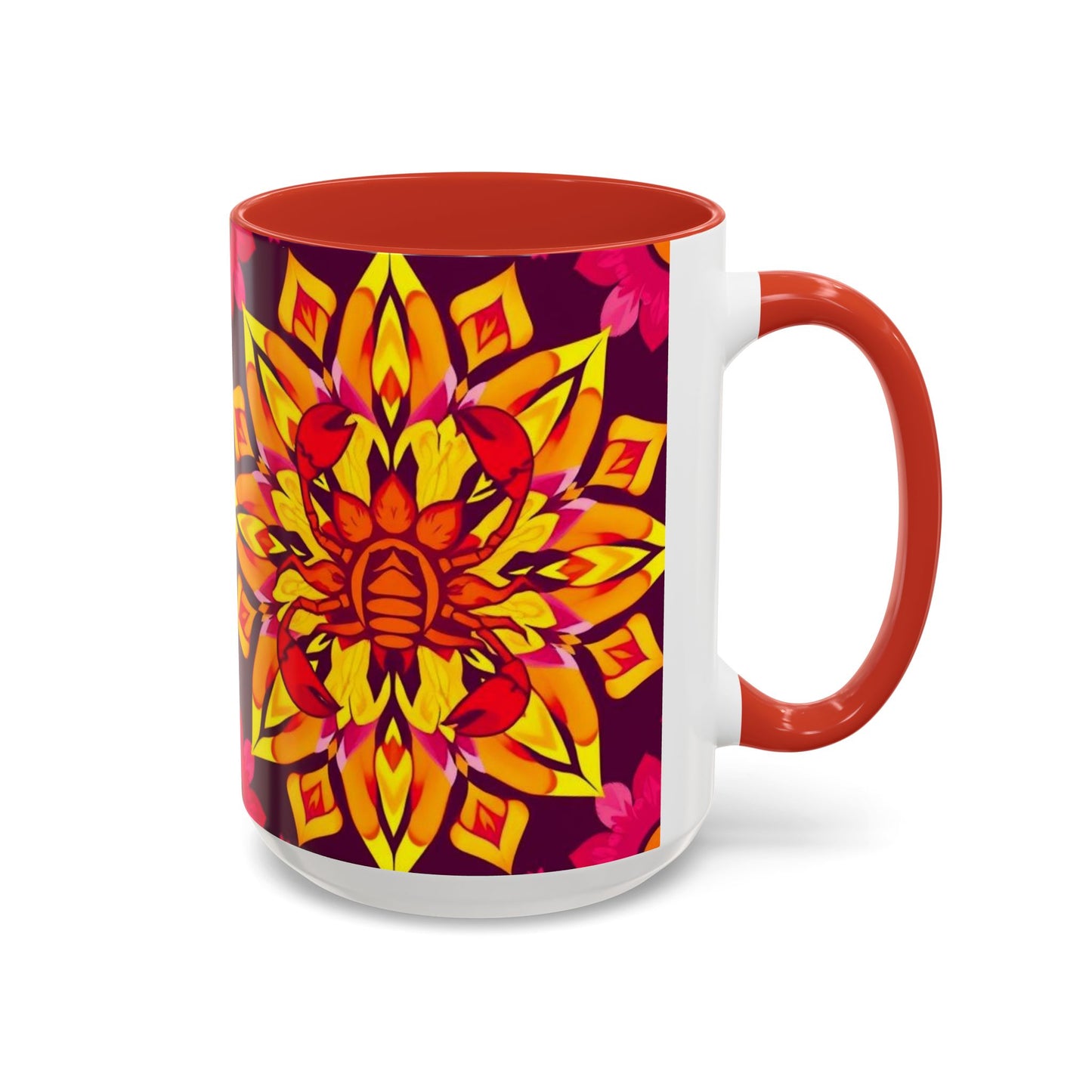 Accent Coffee Mug, Scorpio, Zodiac v1. Flower Pattern, (11, 15oz)