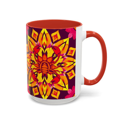 Accent Coffee Mug, Scorpio, Zodiac v1. Flower Pattern, (11, 15oz)