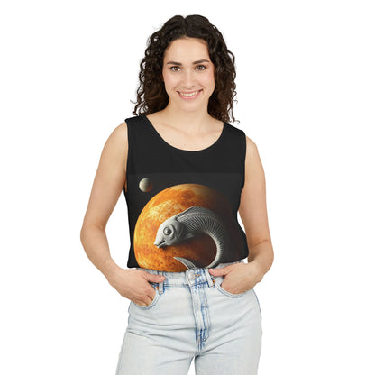Unisex Garment-Dyed, Tank Top, Pisces Design, Space Animal, 100% US cotton