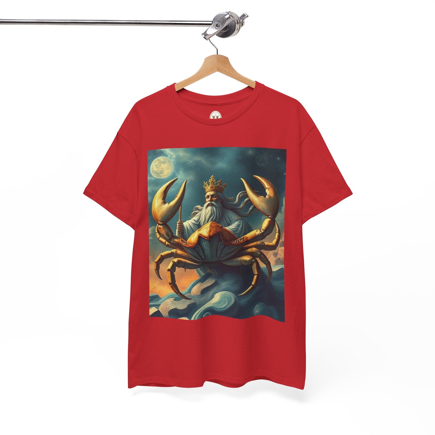 Unisex Heavy Cotton T-Shirt, Crustacean King, Cancer Zodiac Design
