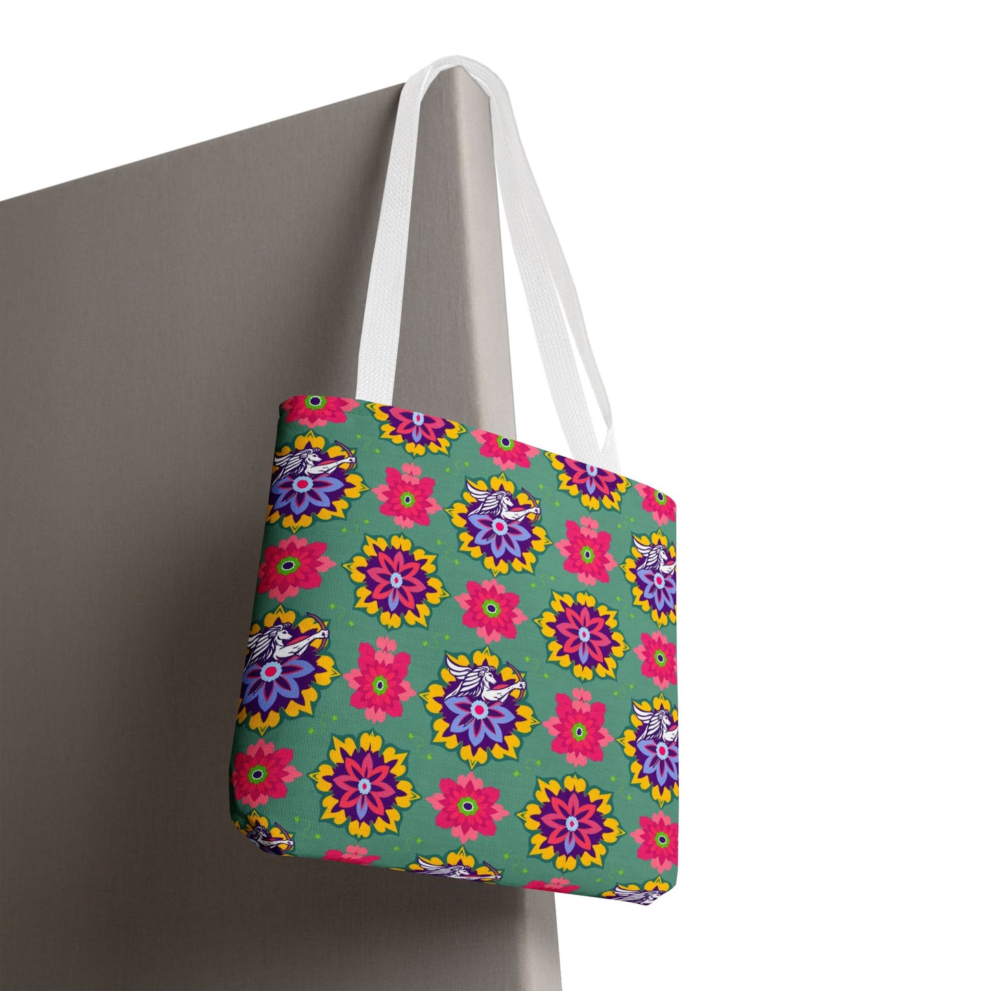 Tote Bag, (AOP), Sagittarius, Zodiac v4, Flower Pattern