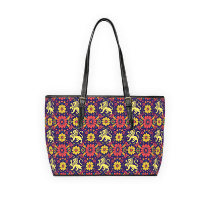 Leather Shoulder Bag, Leo, Zodiac v2, Flower Pattern