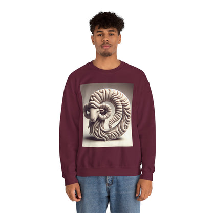 Unisex Heavy Blend™ Crewneck Sweatshirt, Round Statue, Aries Zodiac Design