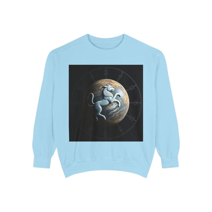 Garment-Dyed Sweatshirt, Unisex, Space Animal Design, Aquarius