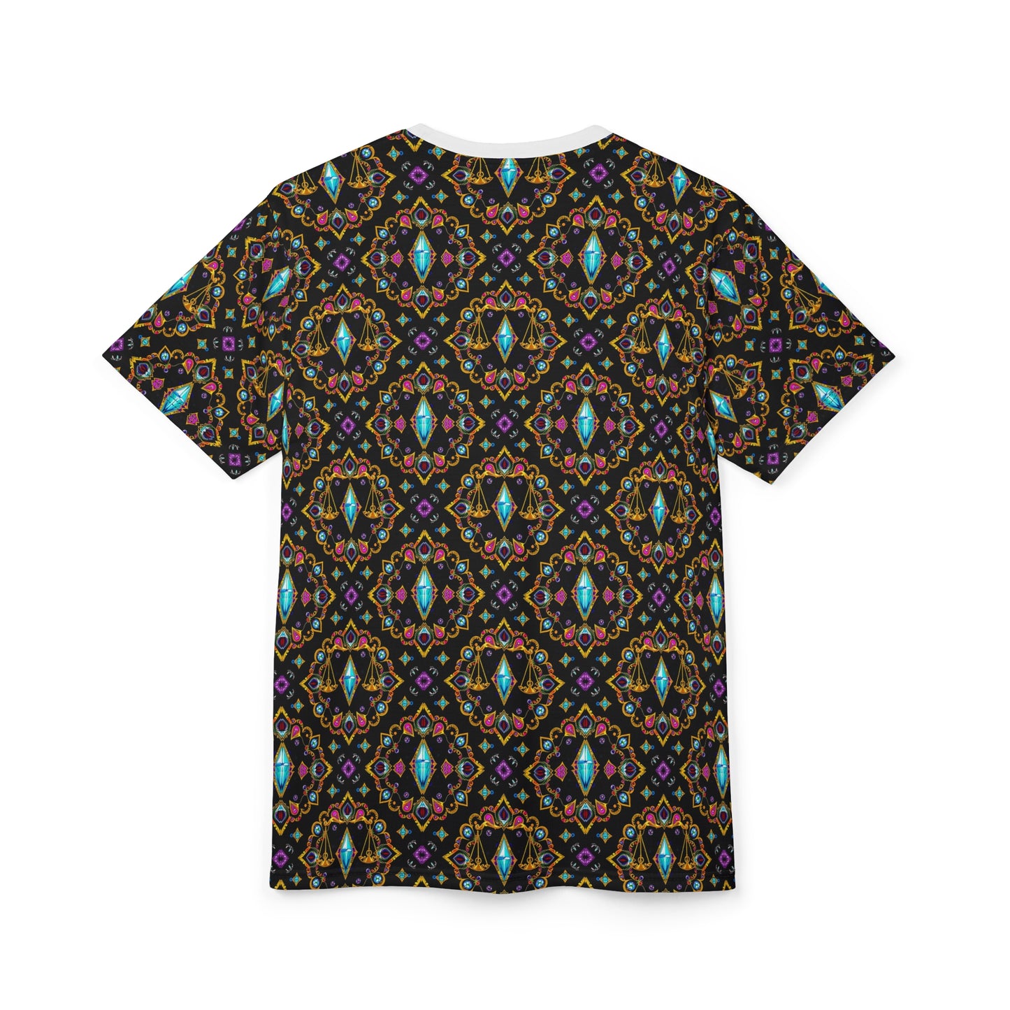 Unisex Cut & Sew T-Shirt, (AOP), Libra, Zodiac v1, Jewels Pattern