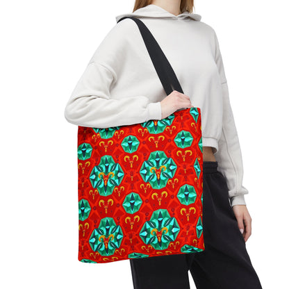 Tote Bag (AOP), Aries, Zodiac v1, Jewel Pattern