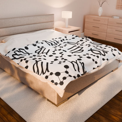 Velveteen Plush Blanket, Virgo Zodiac Sign, Constellation & Symbol, White, 100% polyester