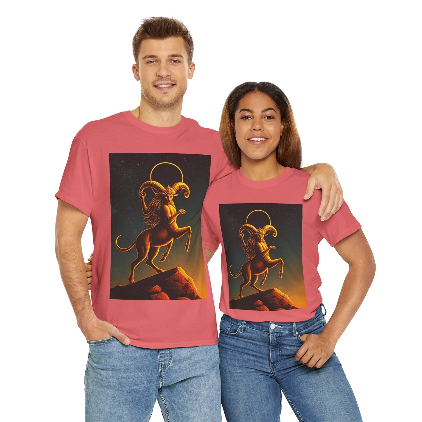 Unisex Heavy Cotton T-Shirt, Mountain Top, Aries Zodiac Design
