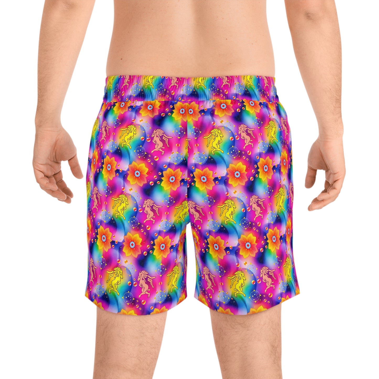 Men's Mid-Length Swim Shorts, (AOP), Gemini, Zodiac v1, Bubble Pattern