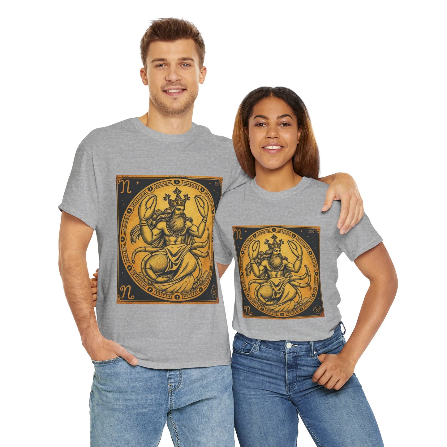 Unisex Heavy Cotton T-Shirt, Crab King, Cancer Zodiac Design