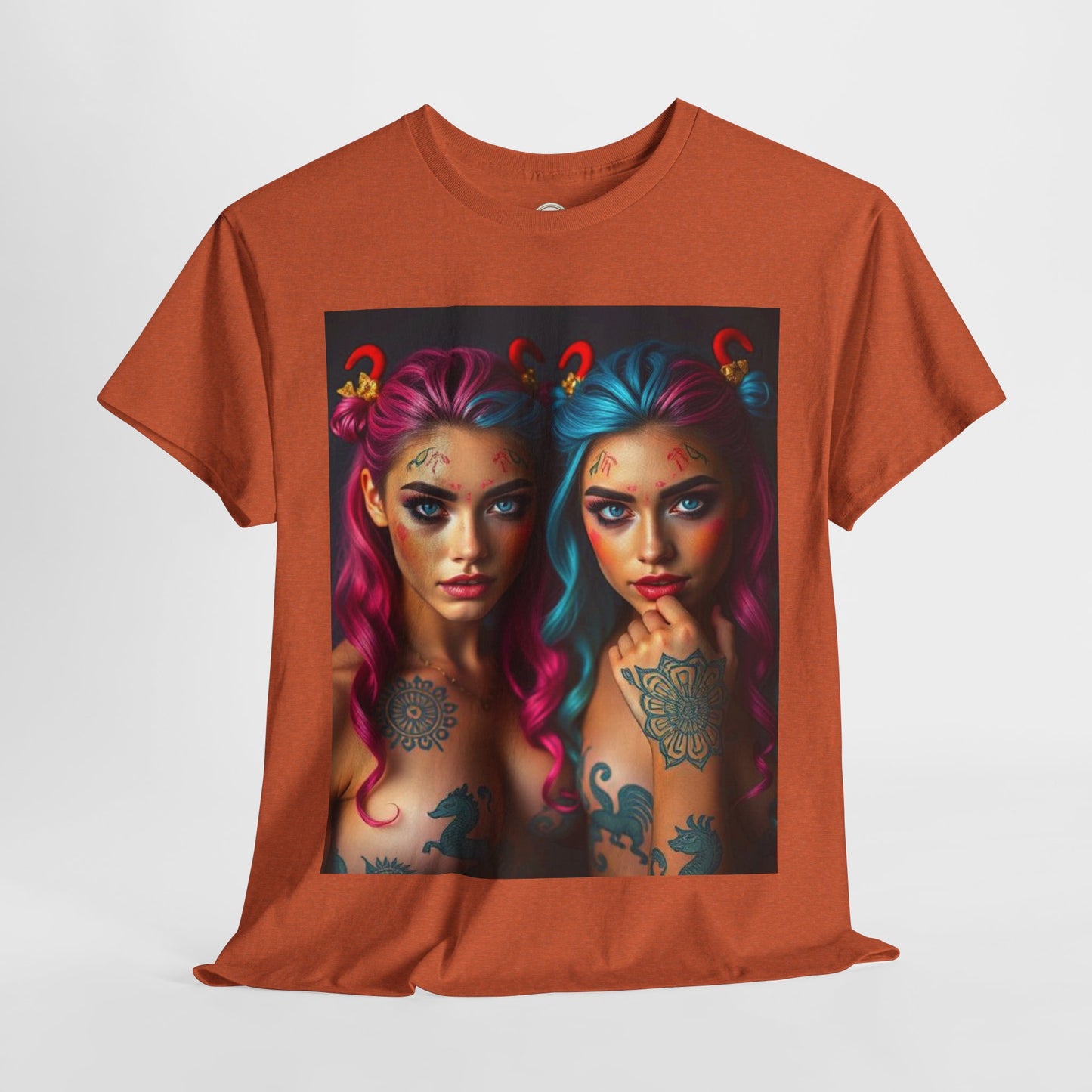 Unisex Heavy Cotton T-Shirt, Gemini, Zodiac v1, Sexy Art