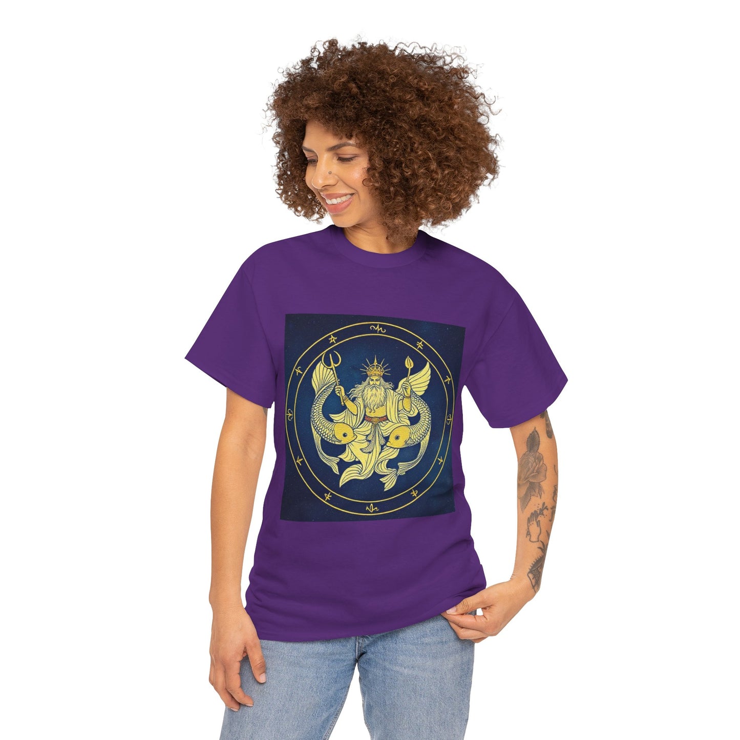 Unisex Heavy Cotton T-Shirt, King of Pisces, Zodiac Design