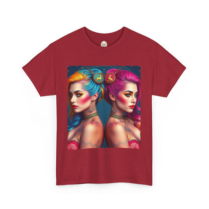 Unisex Heavy Cotton T-Shirt, Gemini, Zodiac v2, Sexy Art