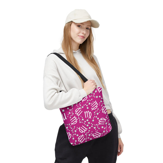 Tote Bag, Virgo Zodiac Sign, AOP, (Pink, White)