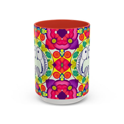 Accent Coffee Mug, Pisces, Zodiac v4, Flower Pattern, (11, 15oz)