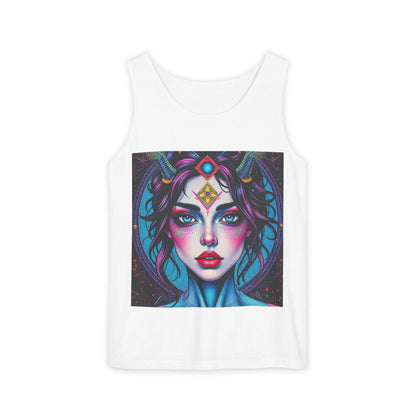 Unisex Garment-Dyed, Tank Top, Aquarius Design, Pop Art, 100% Ringspun US cotton