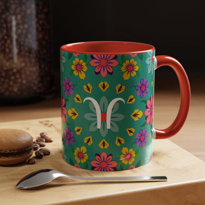 Accent Coffee Mug, Aquarius, Zodiac v3, Flower Pattern, (11, 15oz)