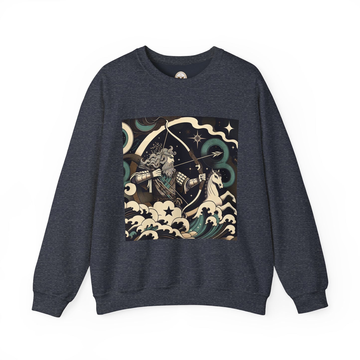Unisex Heavy Blend™ Crewneck Sweatshirt, Man With Arrow Sagittarius Zodiac Design