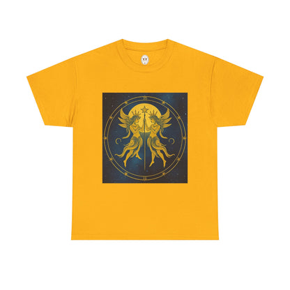 Unisex Heavy Cotton T-Shirt, Space Twins v3, Gemini Zodiac Design
