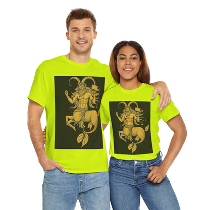 Unisex Heavy Cotton T-Shirt, Capricorn God, Zodiac Design