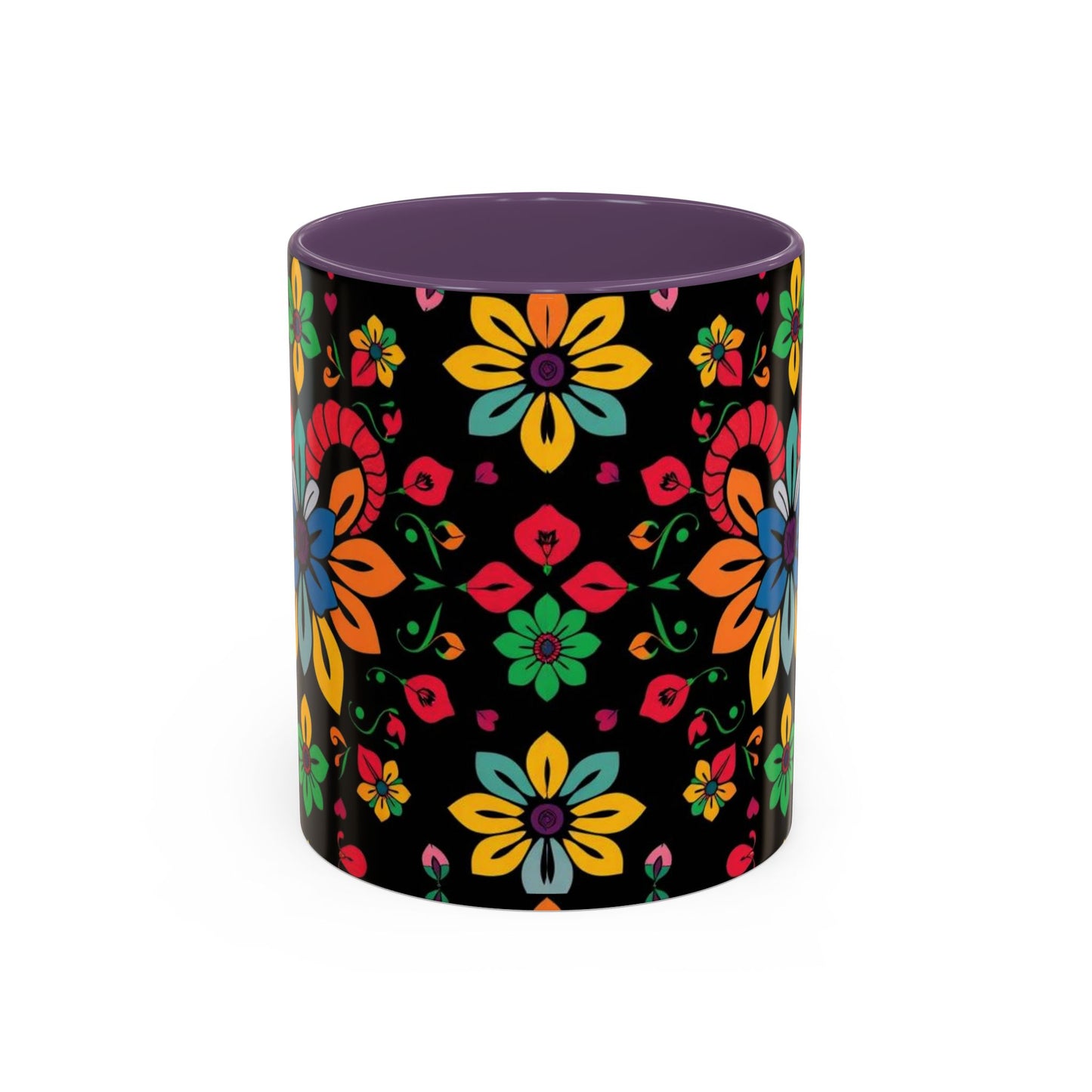 Accent Coffee Mug, Aries, Zodiac v3, Flower Pattern, (11, 15oz)