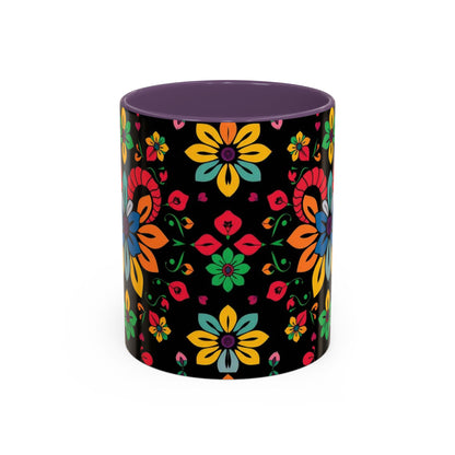 Accent Coffee Mug, Aries, Zodiac v3, Flower Pattern, (11, 15oz)