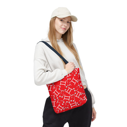 Tote Bag, Gemini Zodiac Sign, AOP, (Red, White Print)