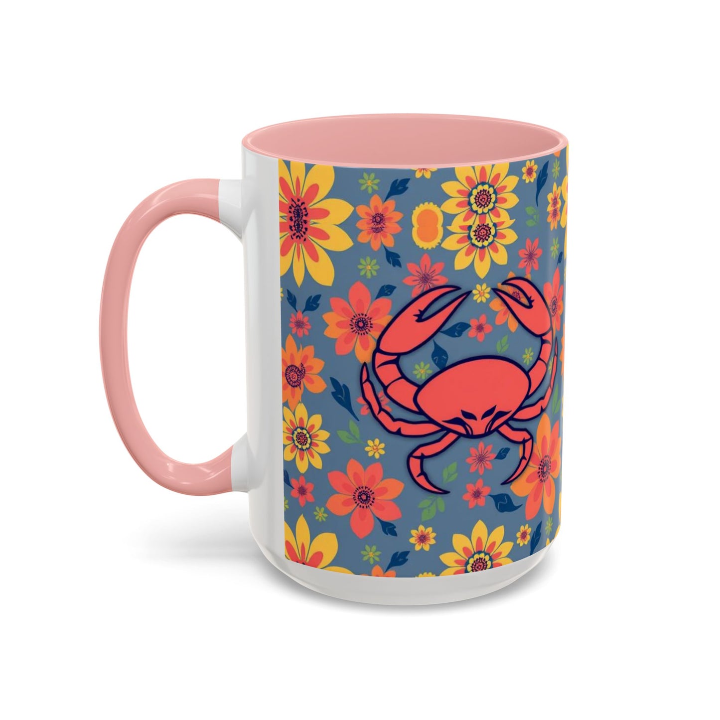 Accent Coffee Mug, Cancer, Zodiac v1, Flower Pattern, (11, 15oz)