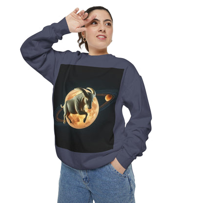 Garment-Dyed Sweatshirt, Unisex, Space Animal Design v1, Taurus