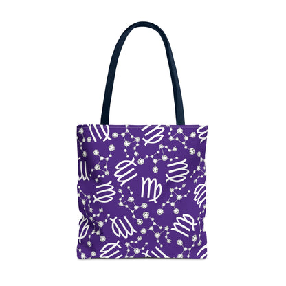 Tote Bag, Virgo Zodiac Sign, AOP, (Purple, White)