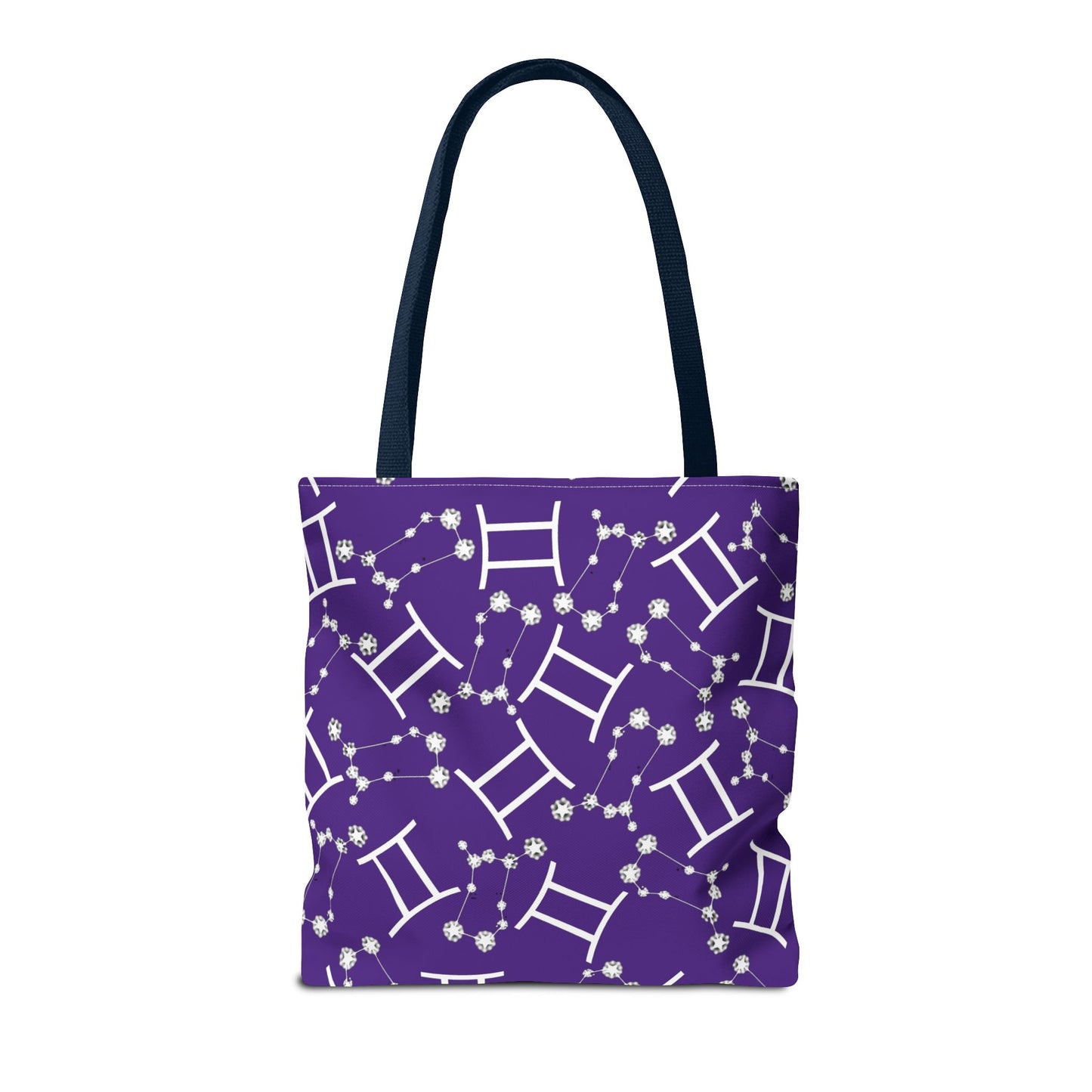 Tote Bag, Gemini Zodiac Sign, AOP, (Purple, White Print)