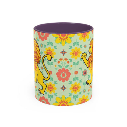 Accent Coffee Mug, Leo, Zodiac v2, Flower Pattern, (11, 15oz)