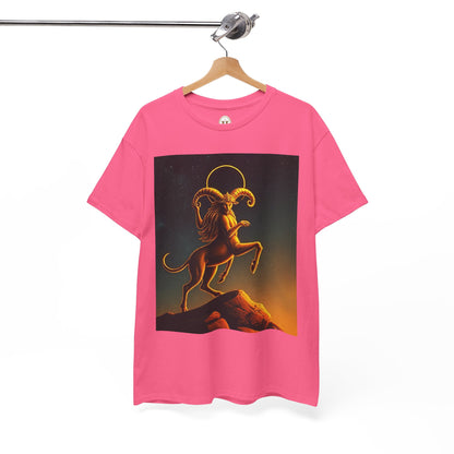 Unisex Heavy Cotton T-Shirt, Mountain Top 1v, Aries Zodiac Design