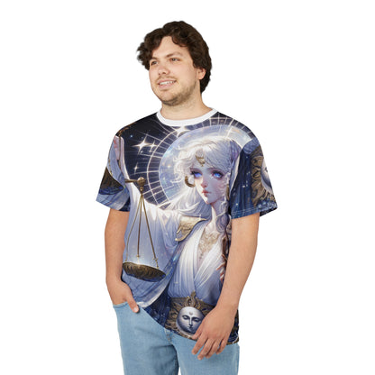 Unisex Cut & Sew T-Shirt (AOP), Angel with Scale, Libra Zodiac Design, Regular fit, 100% Polyester