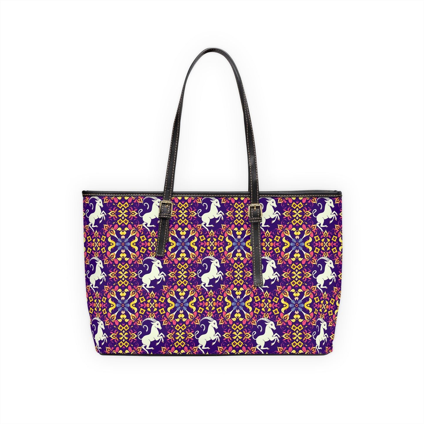 Leather Shoulder Bag, Capricorn, Zodiac v2, Flower Pattern