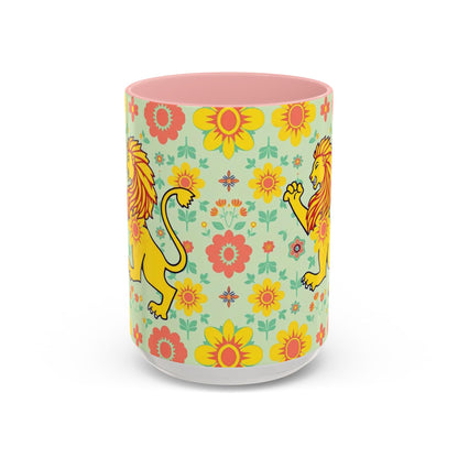 Accent Coffee Mug, Leo, Zodiac v2, Flower Pattern, (11, 15oz)