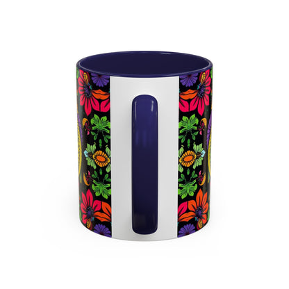 Accent Coffee Mug, Pisces, Zodiac v3, Flower Pattern, (11, 15oz)
