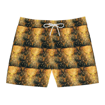 Men's Mid-Length Swim Shorts, (AOP), Taurus, Zodiac v1, Bubble Pattern