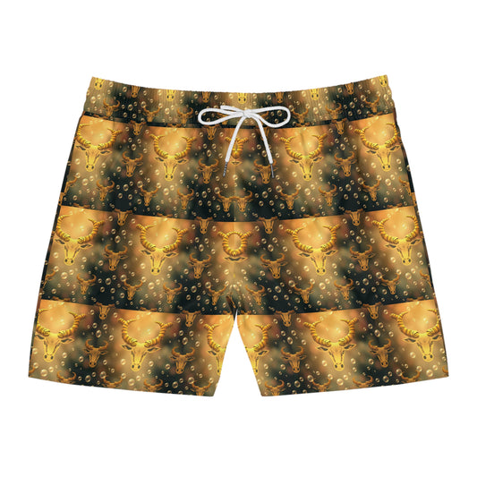 Men's Mid-Length Swim Shorts, (AOP), Taurus, Zodiac v1, Bubble Pattern