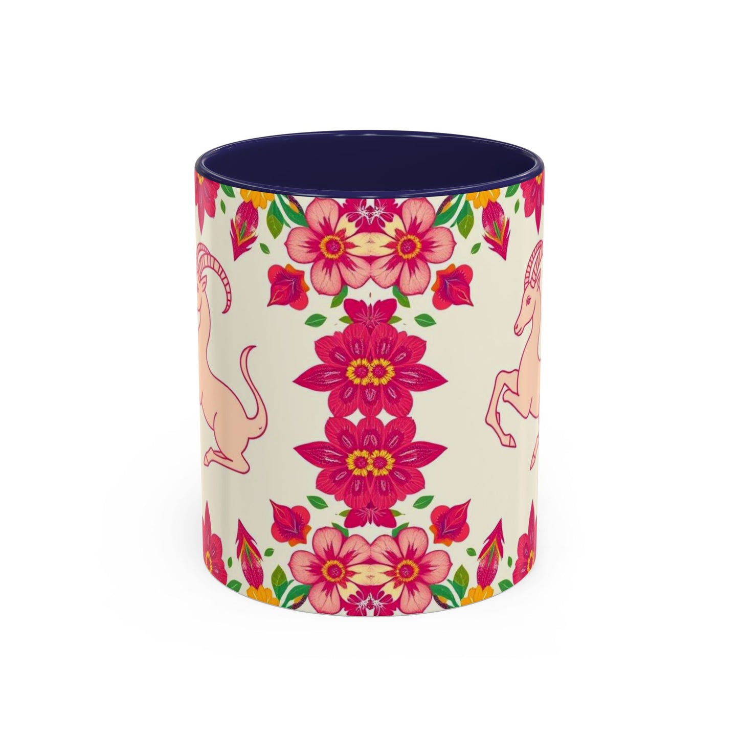 Accent Coffee Mug, Capricorn, Zodiac v2, Flower Pattern, (11, 15oz)