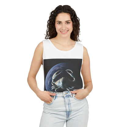 Unisex Garment-Dyed, Tank Top, Cancer Design, Planet Crab, 100% US cotton