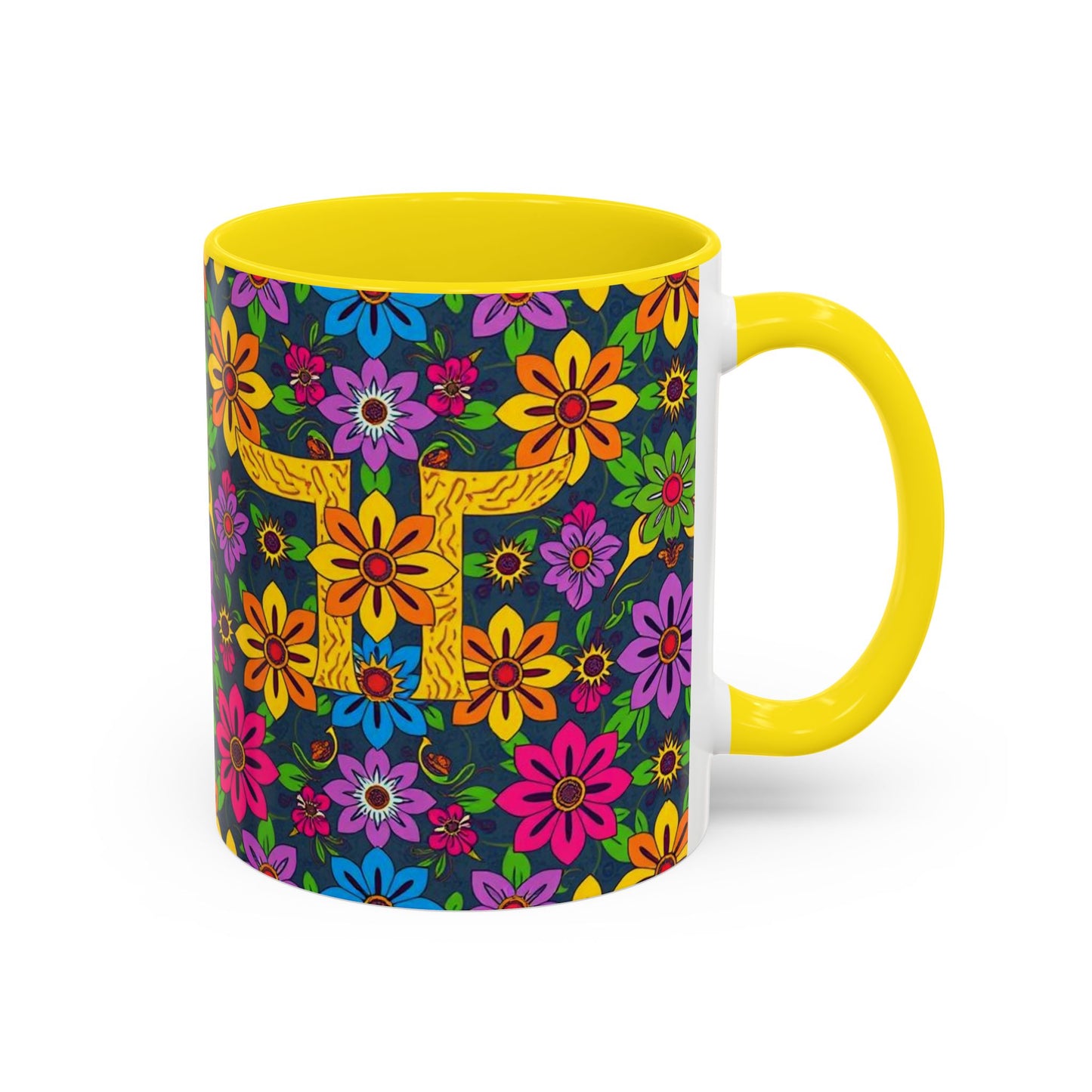 Accent Coffee Mug, Gemini, Zodiac v3, Flower Pattern, (11, 15oz)
