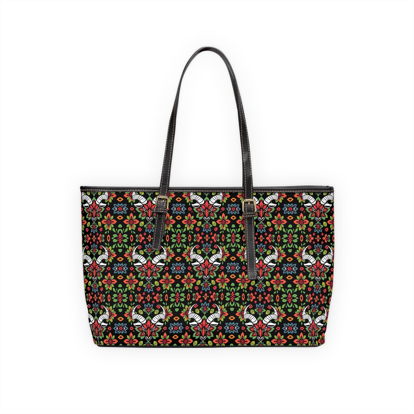 Leather Shoulder Bag, Taurus, Zodiac v1, Flower Pattern
